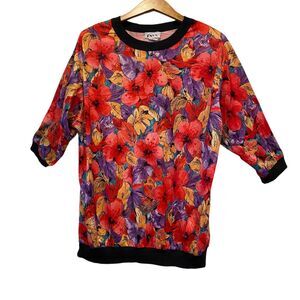 ENVY Floral Boho Tunic Top Silky Lightweight Bright Print Sz 20W Made In USA